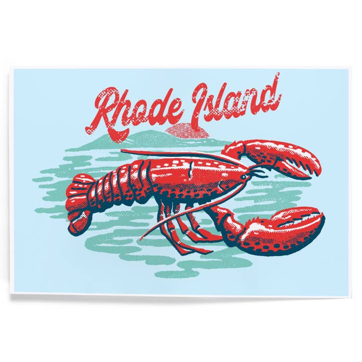 STAMPE D'ARTE Rhode Island, Inchiostro Invecchiato, Aragosta Rossa per la vendita all'ingrosso da parte di Lantern Press
