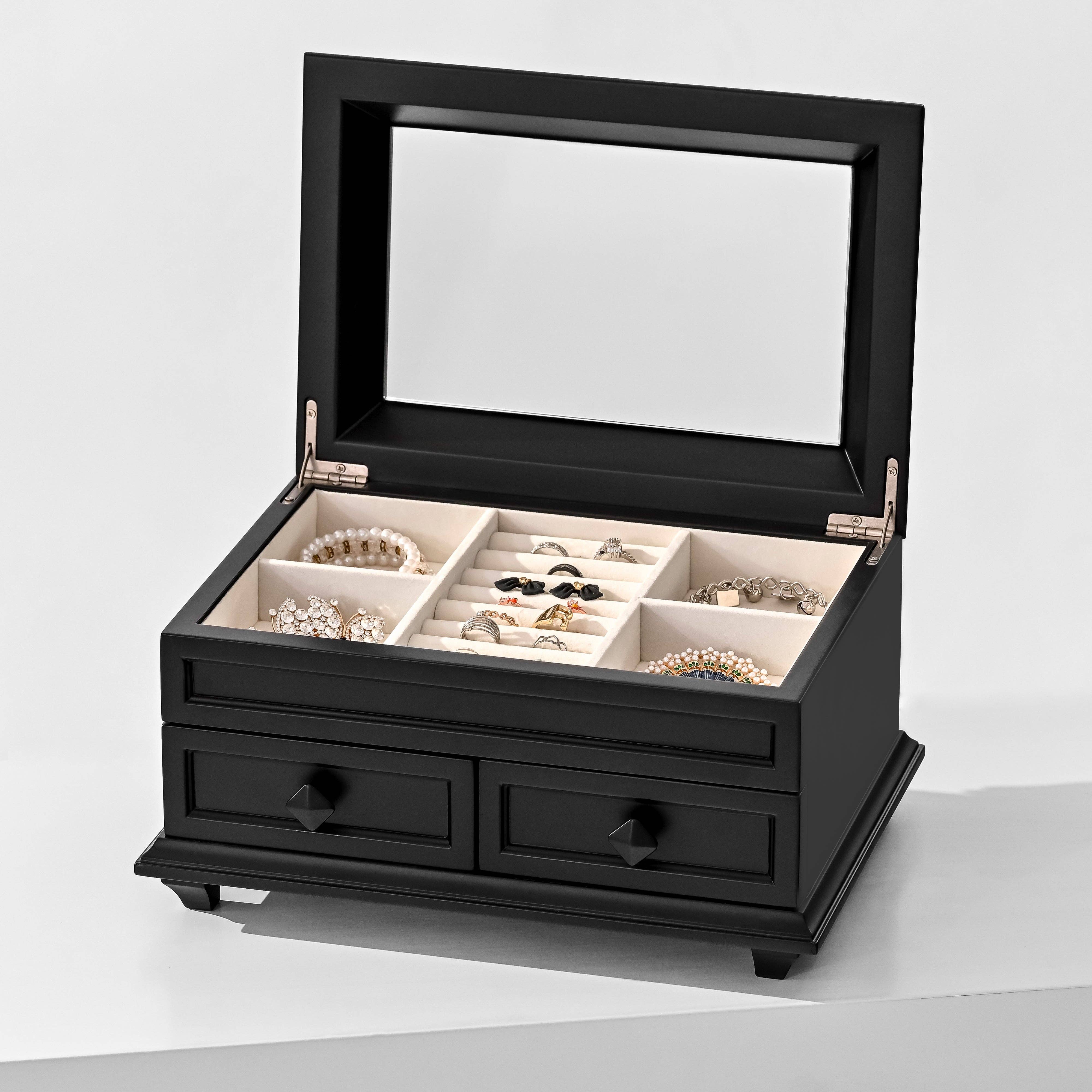 Arlo Belle LLC - Wholesale Jewelry Box/Organizer - Classic Jewelry Box with Mirror, Drawers, and Diamond Handle8
