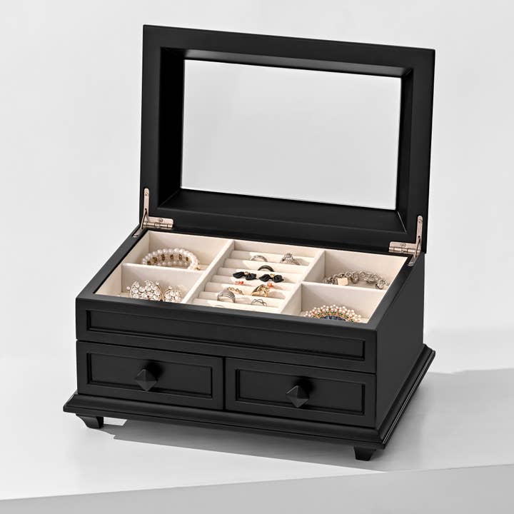 Arlo Belle LLC - Wholesale Jewelry Box/Organizer - Classic Jewelry Box with Mirror, Drawers, and Diamond Handle8