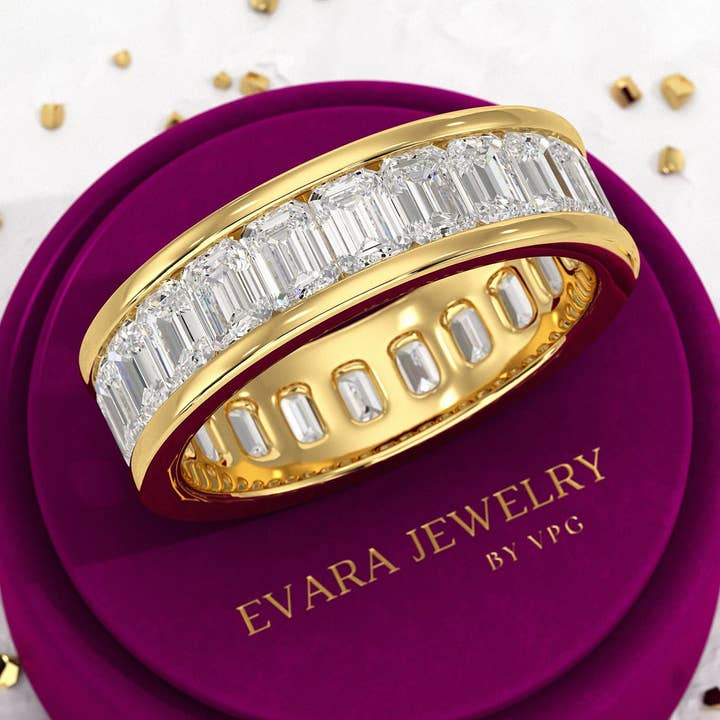 Luxury 4 Carat Emerald Cut Lab Grown Diamond Minimalist Wedding Band for wholesale by Evara Jewelry