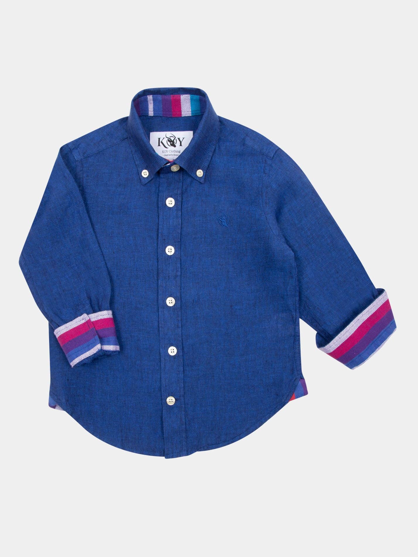 KOY CLOTHING - Venta al por mayor Camisa con botones - Niños - Camisa de Lino Azul Real para Niños3