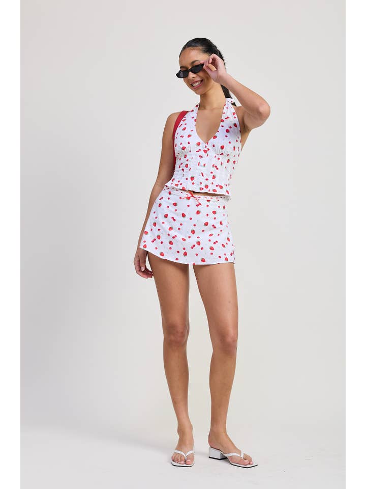 POPLIN PRINT PLEATED HALTER NECK TOP for wholesale on Faire