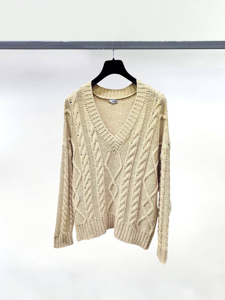 JULIA PARIS - Wholesale Knit Sweater - Women's - Oversized twisted knit V-neck sweater in wool blend4