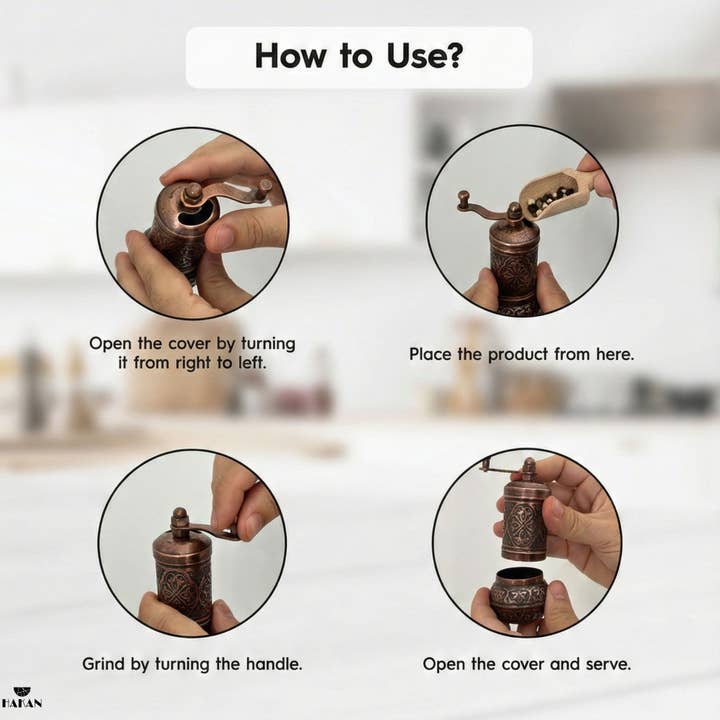 Hakan - Wholesale Pepper Mill - Copper Black Pepper Grinder, Refillable Spice Mill, 4.3 in5