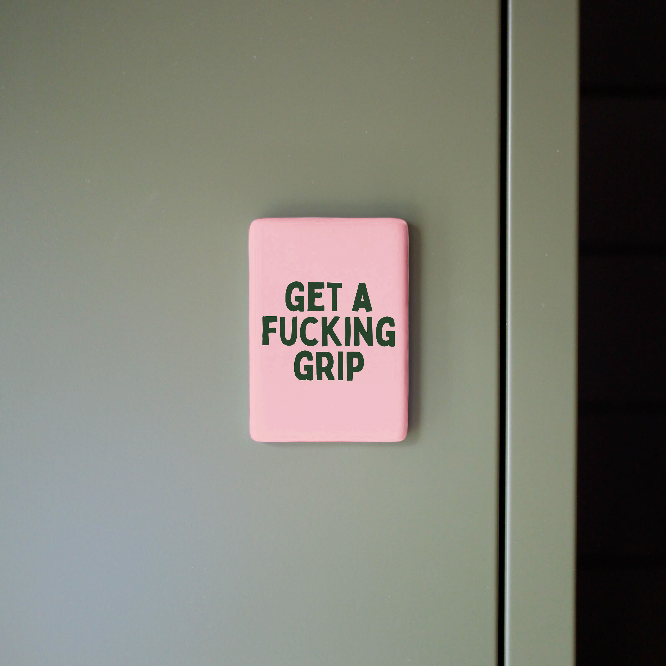 Hunter Green Milkshake Get A Fucking Grip | Ceramic Magnet for wholesale on Faire0
