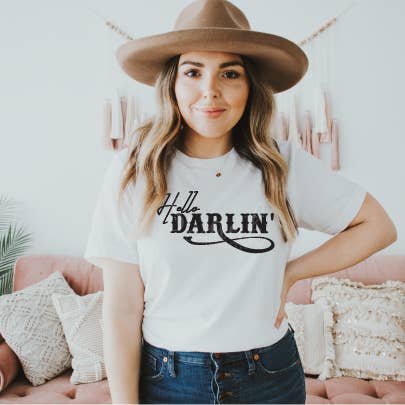 Hello Darlin' Western Graphic Tee for wholesale by Swank Clothing Co