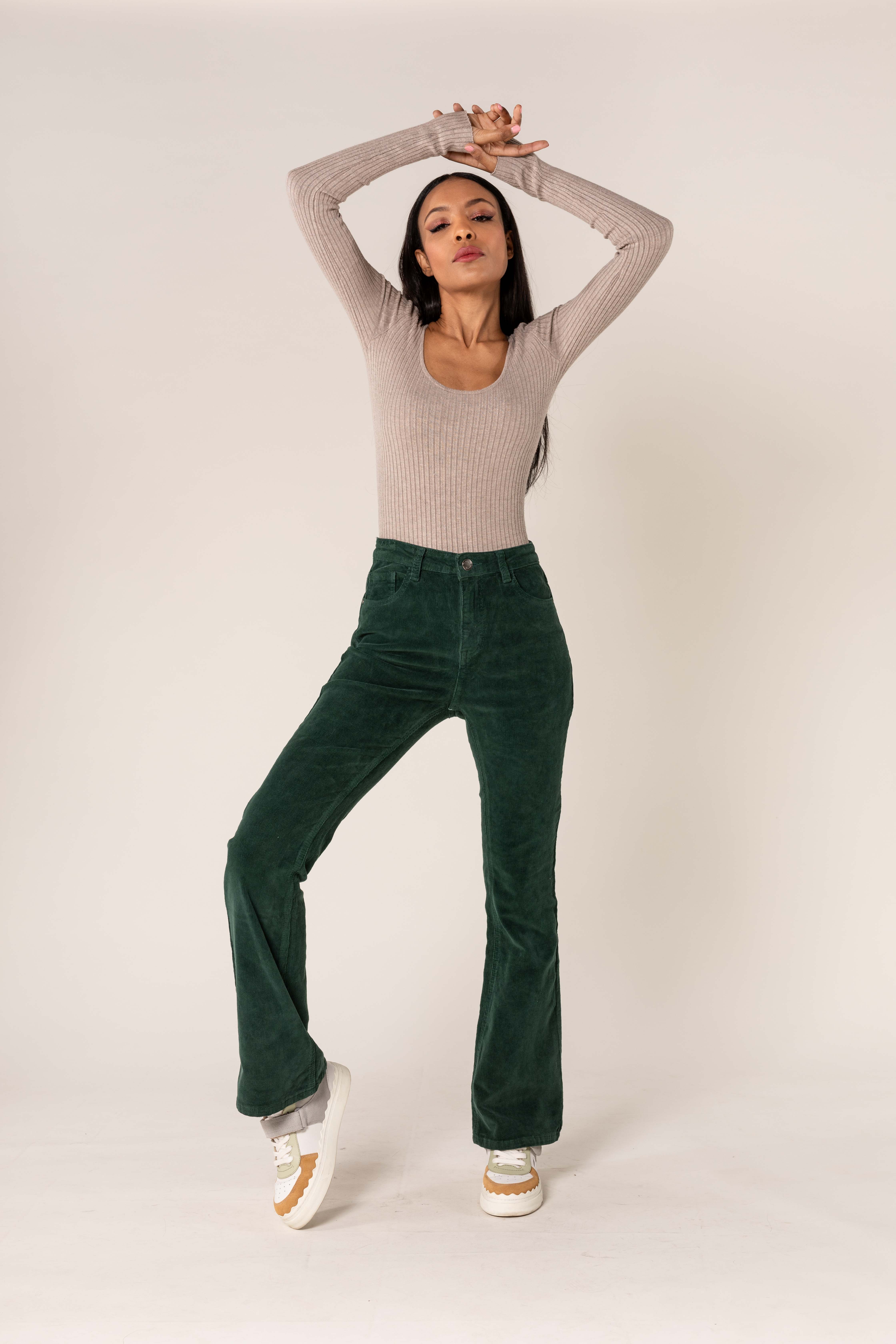 Nina Carter - Wholesale Pants - Women's - Bootcut High Waist Corduroy Back to School J22124