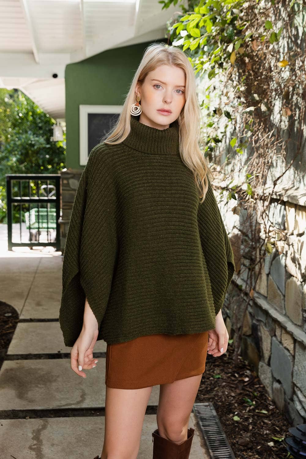 Leto Accessories - Wholesale Poncho - Women's - 🐢 Turtleneck Ribbed Knit Poncho w/ Armholes15