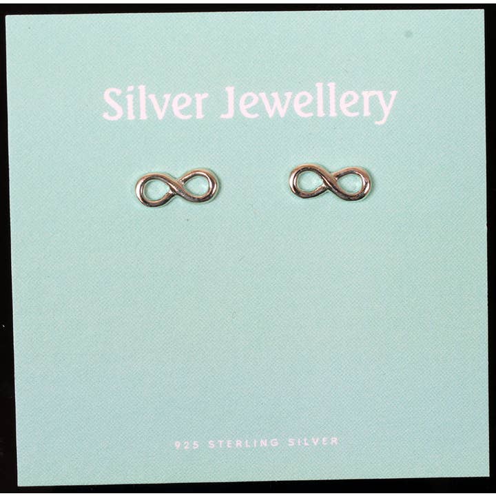 Carded Sterling Silver Infinity Stud Earrings for wholesale by Western Counties Wholesale