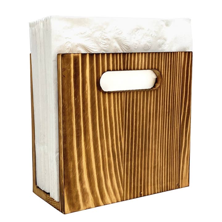 Napkin Holder in Rustic Wood for Farmhouse Kitchen for wholesale by CB Accessories