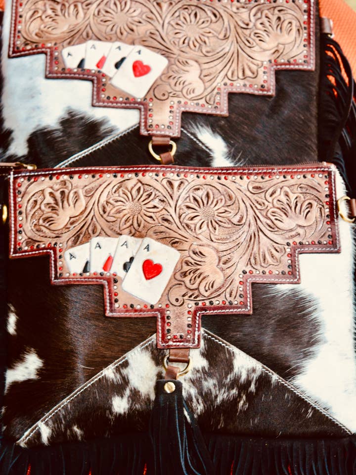 Ace's cowhide tooled crossbody bag for wholesale by FRINGE & LUXE
