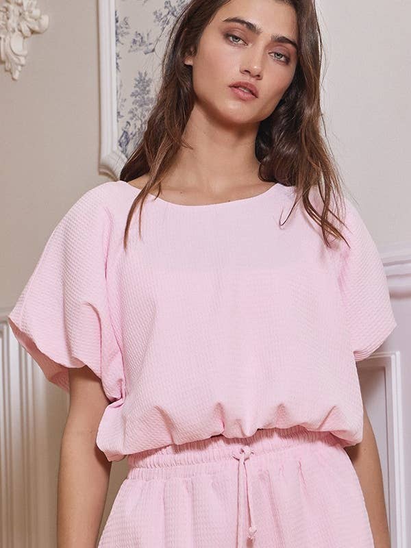 BUCKETLIST INC - Wholesale Knit Top - Women's - T2304-1 Bubble Hem And Sleeve Textured Crop Top8