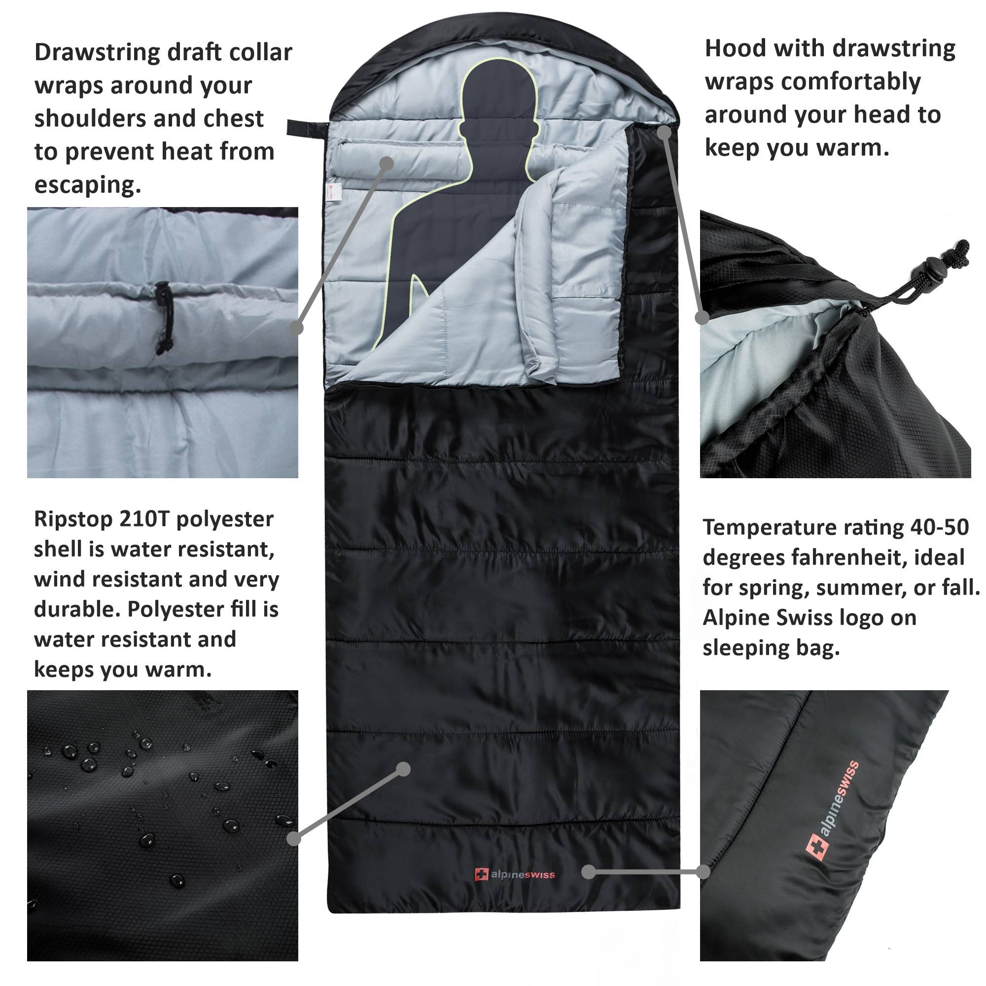Alpine Swiss - Wholesale Fitness Equipment - Alpine Swiss Three Season Sleeping Bag6
