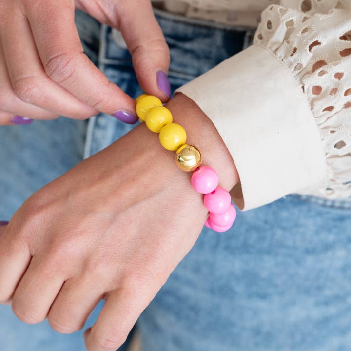 Bold Beads Bracelet Two Tone | Pineapple & Candy Pink for wholesale by vanMauZ