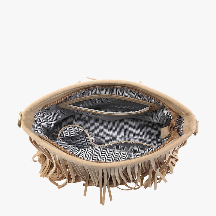 Jen & Co. - Wholesale Crossbody Bag - Women's - *SALE* M2045 Sadie Suede Fringe Crossbody w/ Guitar Strap