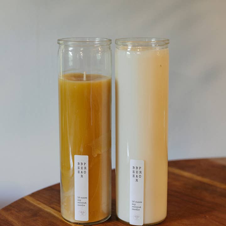 BeeBearPro candles & clay - Wholesale Pillar Candle - White beeswax Prayer Candle, tall glass pillar candle