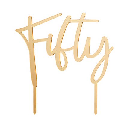 Topper per torta in acrilico dorato «Fifty» per la vendita all'ingrosso da parte di Hootyballoo by Club Green