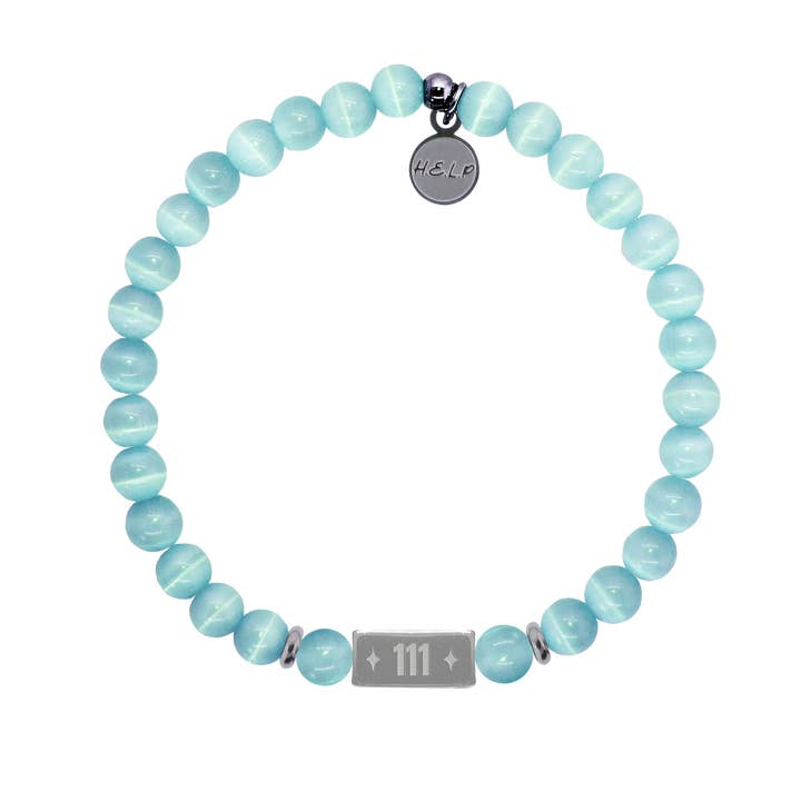 Bracelet caritatif Angel Number 111 Intuition Aqua Cats Eye pour la vente par H.E.L.P
