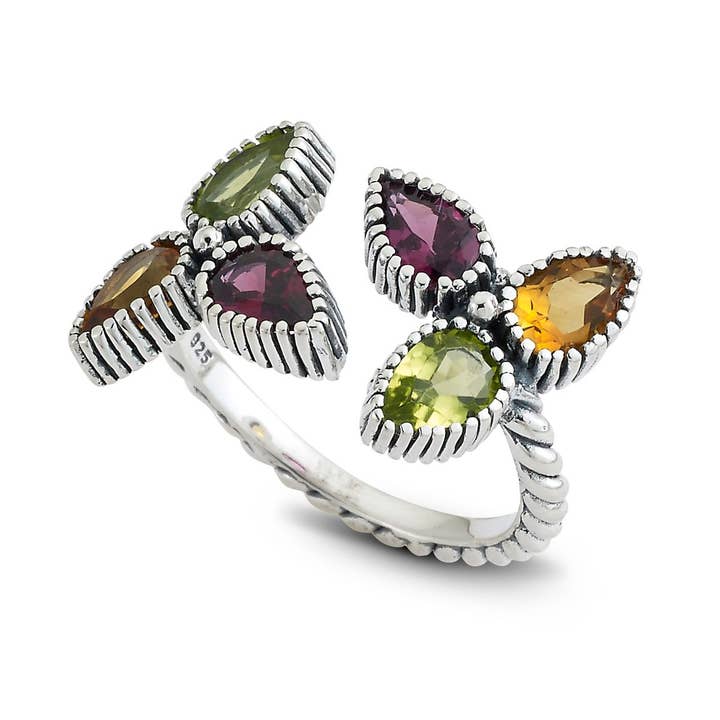 SS Multi Color Pear Shape BypaSS Ring for wholesale by Eli Pebble