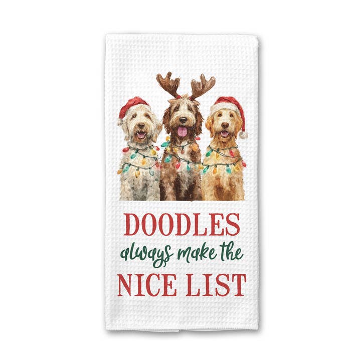 Doodle Christmas Dog Nice List Kitchen Towel Pet Holiday and other Purchase Wholesale pet towel. Free Returns & Net 60 Terms on Faire trending on Faire.