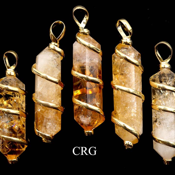 JUEGO DE 2: Colgante de citrino de doble terminación con espiral dorada, AVG de 1-2 pulgadas para venta al por mayor de Crystal River Gems LLC