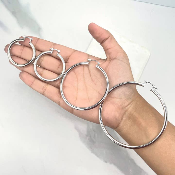 DIJU Jewelry - Wholesale Hoop Earrings - Silver Filled 2mm Thickness Hoops Earrings 30mm, 40mm, 50mm or 60mm, Wholesale Jewelry Making Supplies