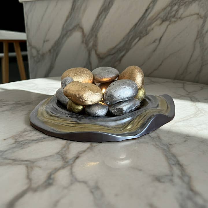 Face It Home Decor - Wholesale Candle holder - Gold Silver Resin Candle Holder Wavy Stone Plate1