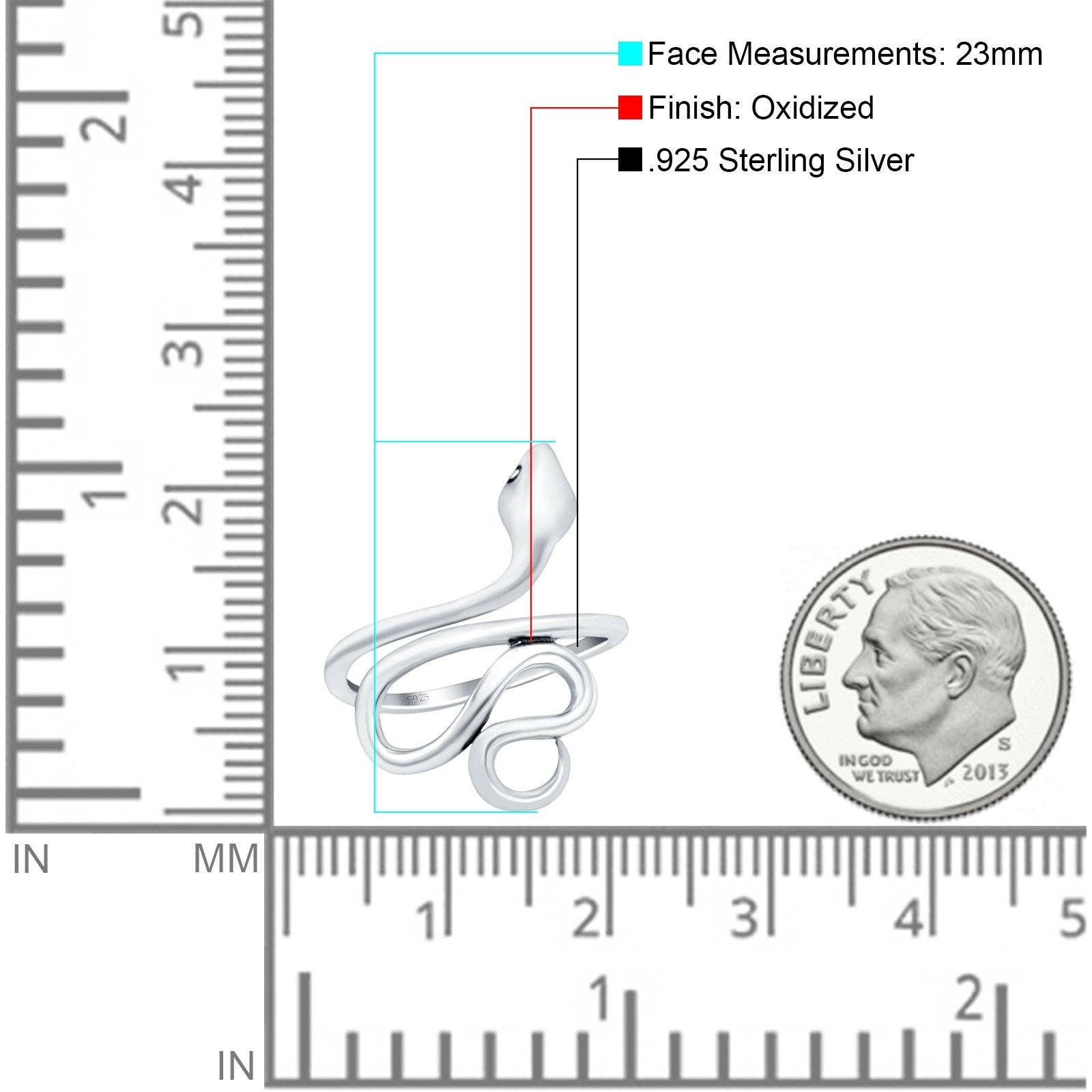 Argent Sterling Bague Serpent Oxydée pour Pouce (23mm) en vente sur Faire3