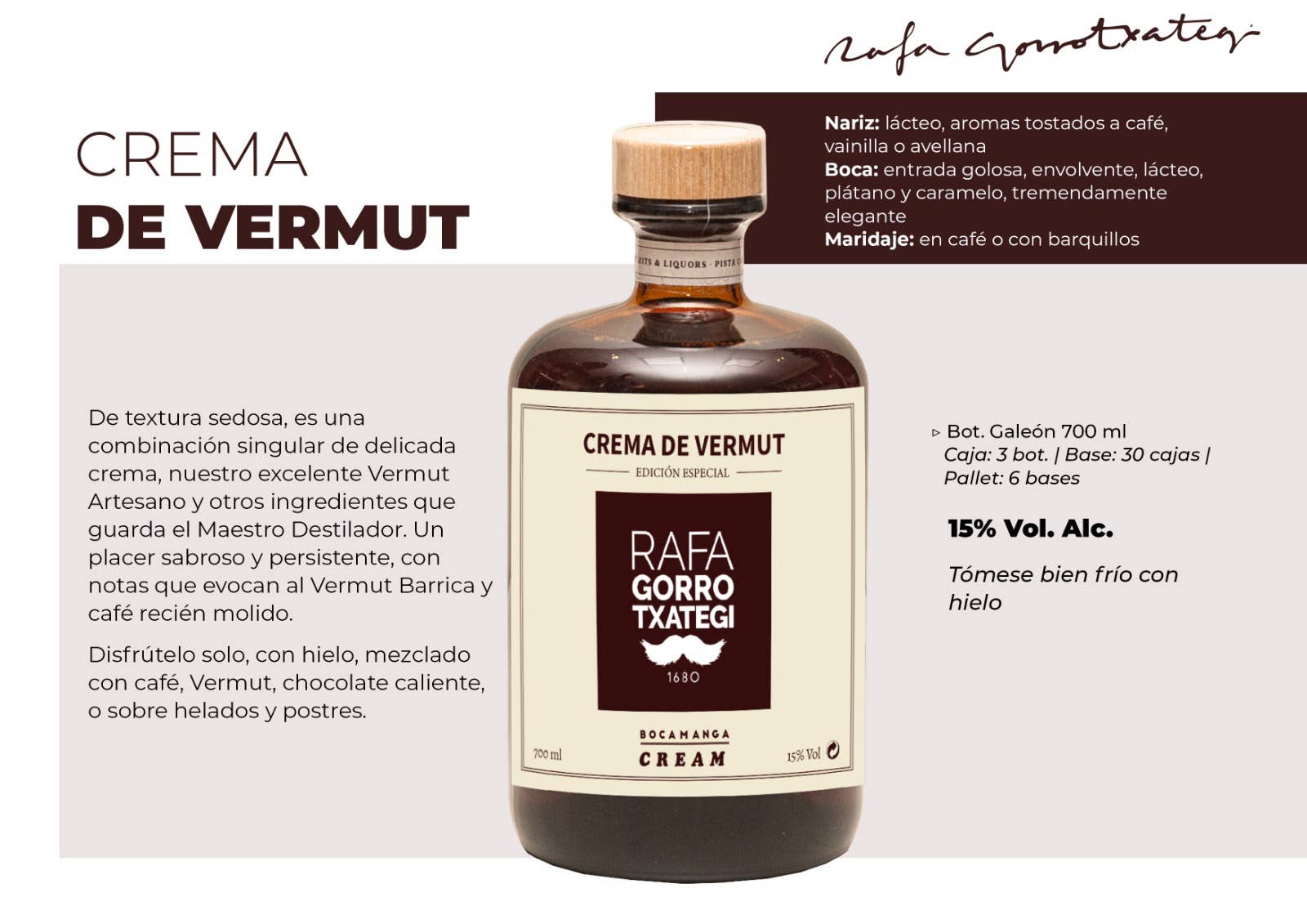 RAFA GORROTXATEGI - Wholesale Cocktail Mix/Syrup - VERMOUTH CREAM 700 ml.1