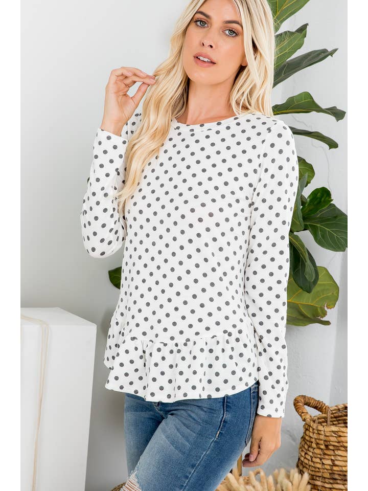 Sunday Morning – wholesale Blus - Dam – T70191 Prickig Långärmad Blus med Volanger