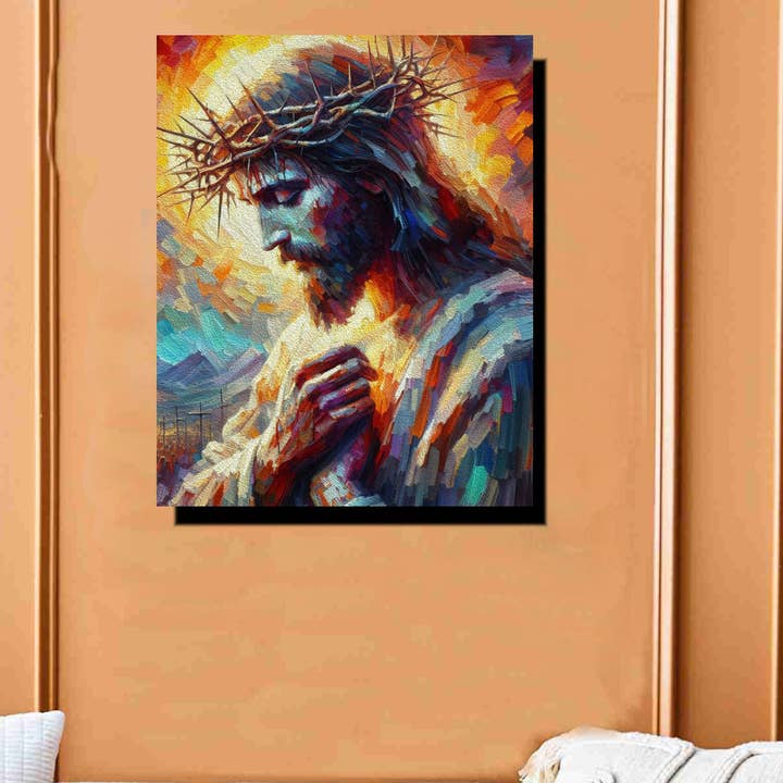 Jesus Praying Before His Cross Religion Canvas Warp for wholesale by BMS BIZ