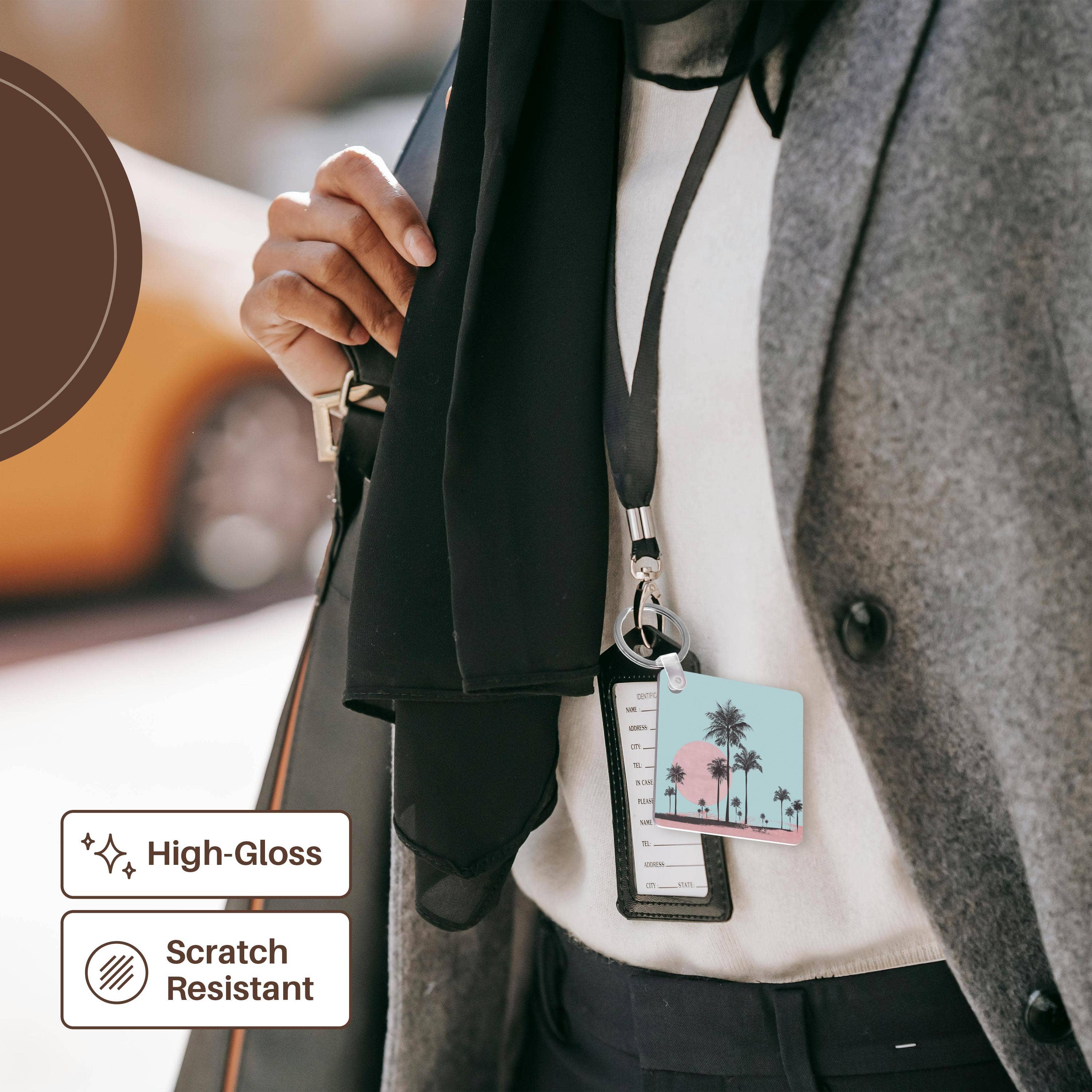 3dRose - Vente Porte-clés – unisexe - 3dRose, Scène de bord de mer aux couleurs pastel avec des palmiers, Porte-clés6