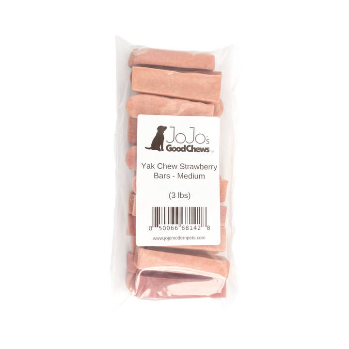Jojo Modern Pets - Wholesale Pet treats – Dog - Himalayan Yak Dog Cheese Chews - Strawberry - (3lbs. Bag)1