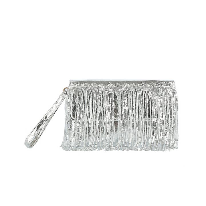 Collections by Fame Accessories - Wholesale Clutch Bag - Women's - Metallic Sequin Fringe Clutch Bag5