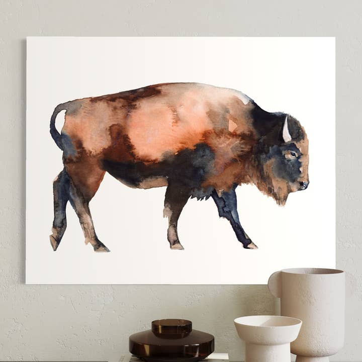 Bison watercolor - american buffalo wildlife canvas print for wholesale by Meredith Oneal Art