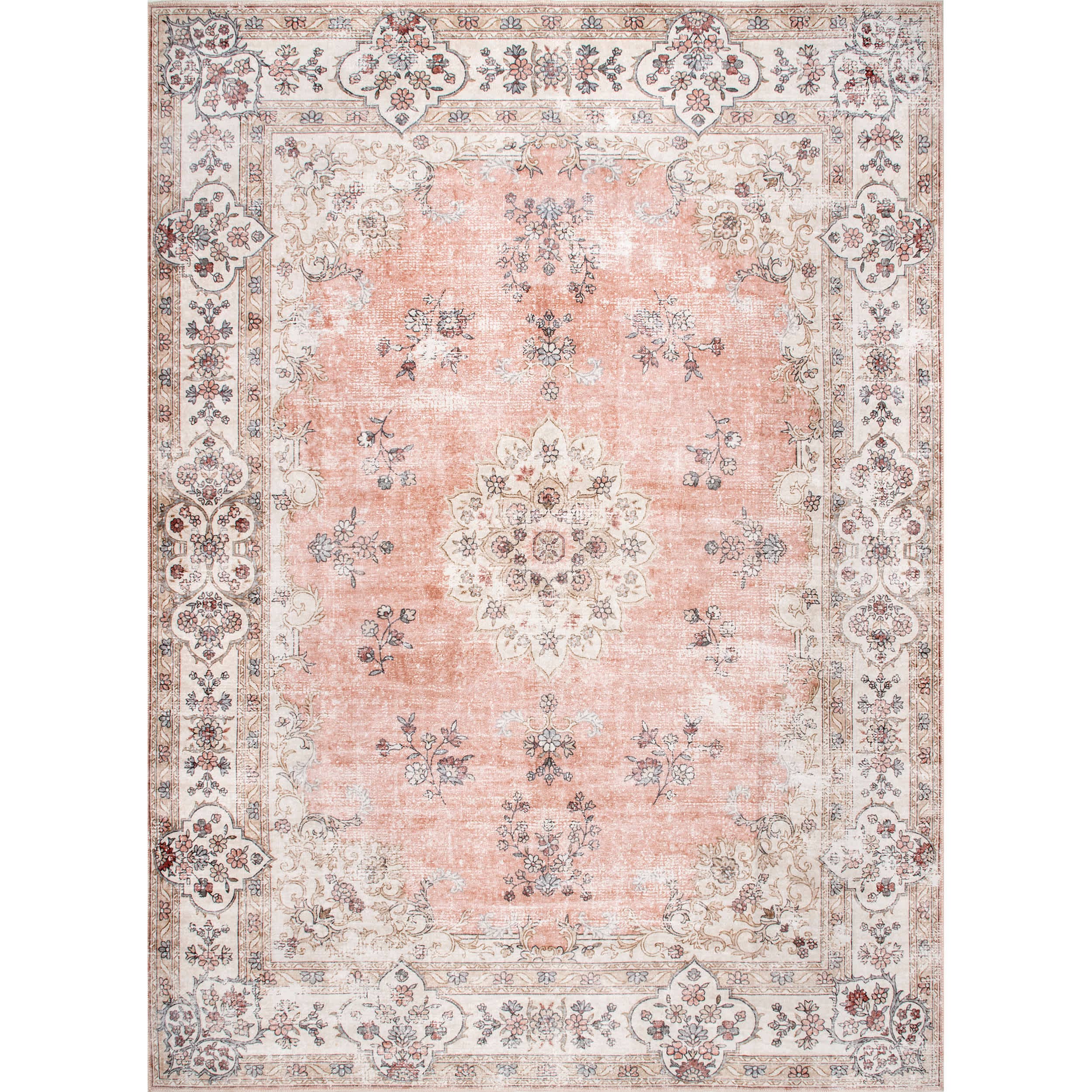 Tinka Beige and Grey Traditional Distressed Washable Rug