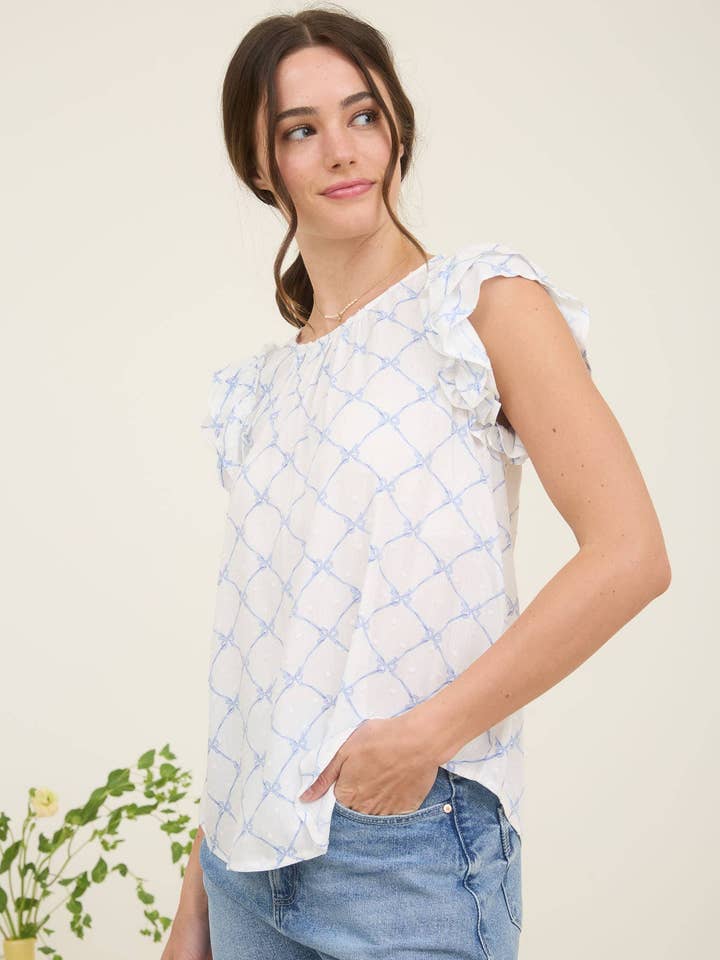 Strikclip stippenpatroon blouse met ruches en mouwen voor wholesale door MINE