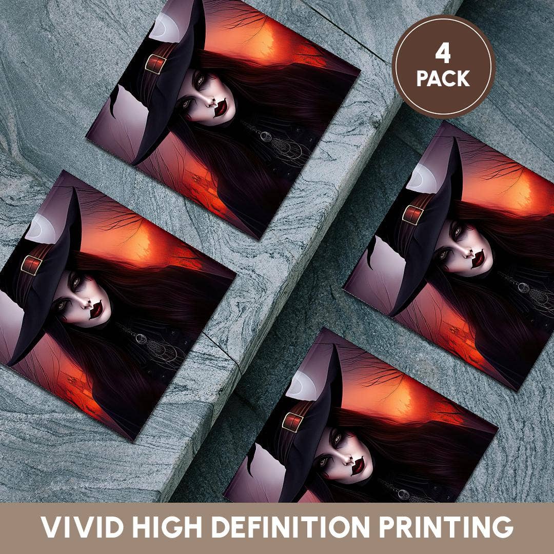 3dRose - Wholesale Coasters - 3dRose, Dark Fantasy Witch Lady, Red Light, Moon, Forest. Halloween Theme, Coaster5