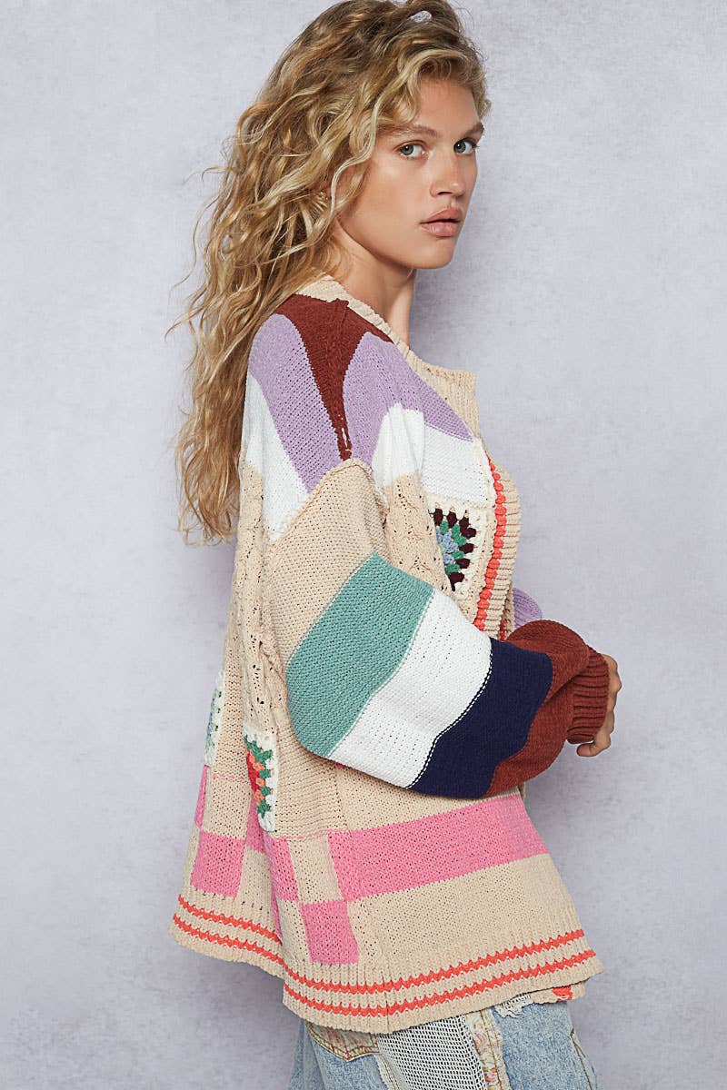 Pol Clothing - Wholesale Cardigan - Women's - Balloon Sleeve Handmade Patch Open Cardigan8