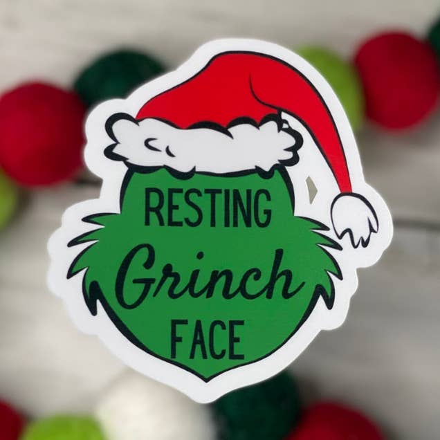 Resting Grinch Face Christmas Vinyl Sticker 5-pack for wholesale by Beautiful Mind Design