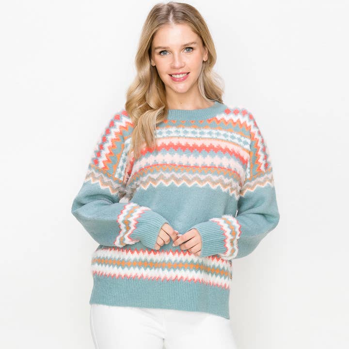 Fair Isle Chunky gebreide trui, ultrazacht Intarsia voor wholesale door O'LOLA