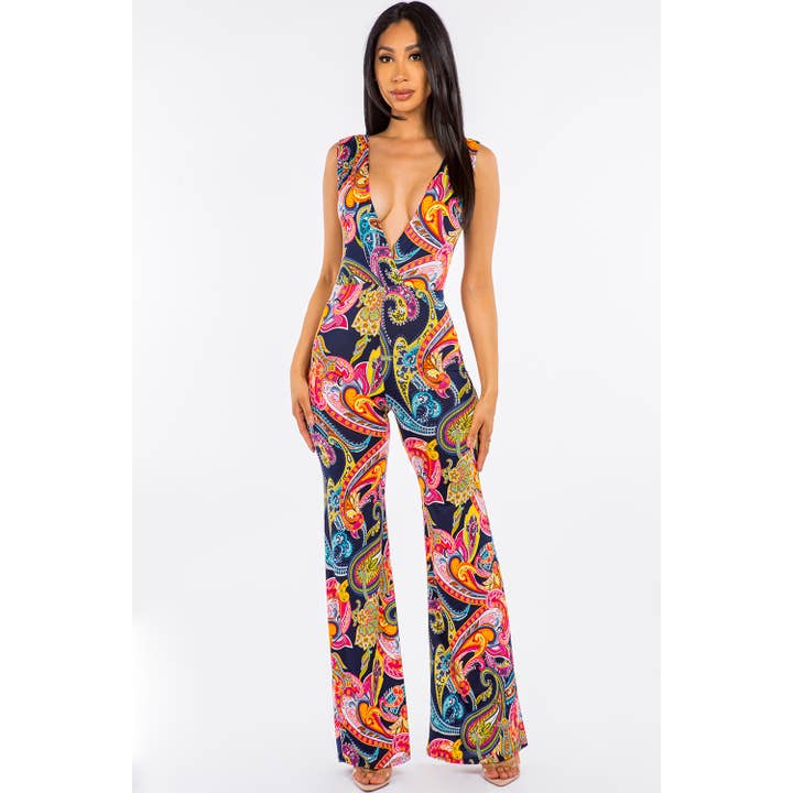 J6705 Jumpsuit Paisley con scollo a V per la vendita all'ingrosso da parte di Uptown Apparel