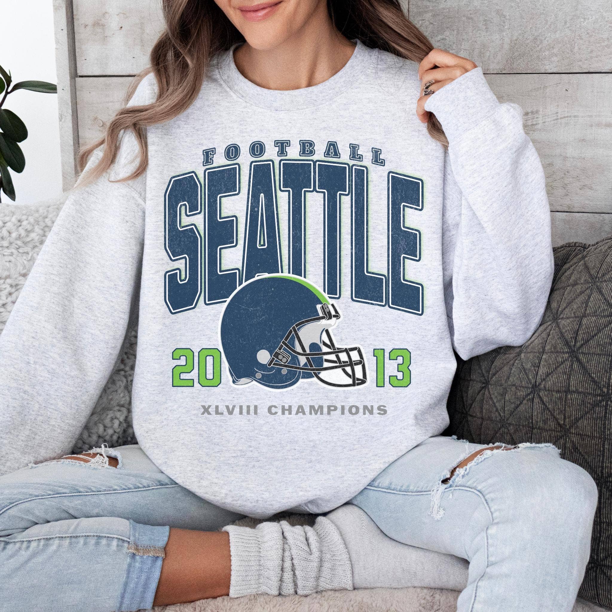 Hello Team Spirit – Camisola gráfica - Mulher por atacado – Sweatshirt de Futebol de Seattle6