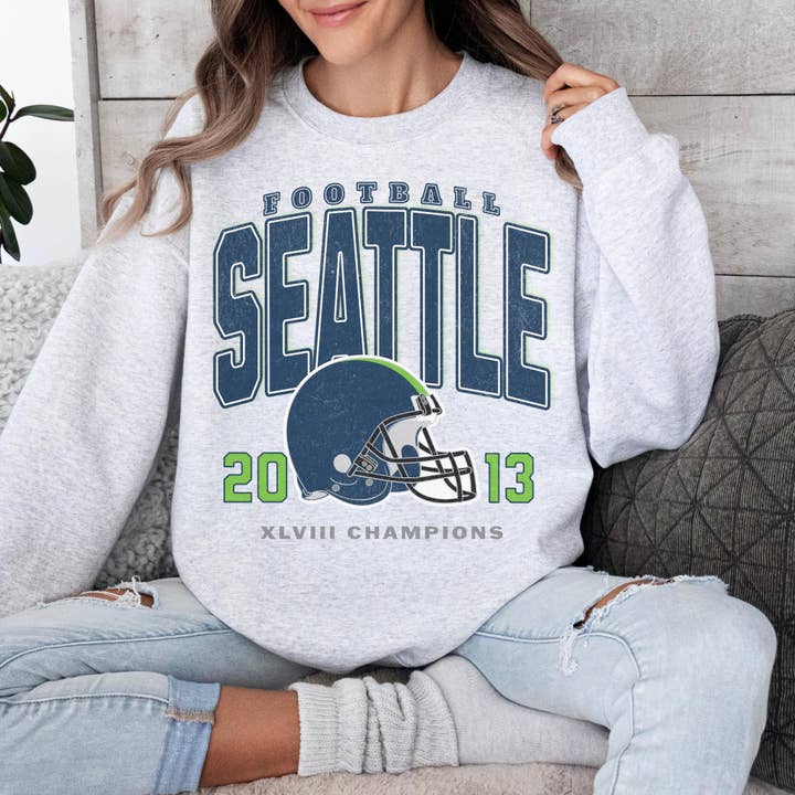 Hello Team Spirit – Camisola gráfica - Mulher por atacado – Sweatshirt de Futebol de Seattle6