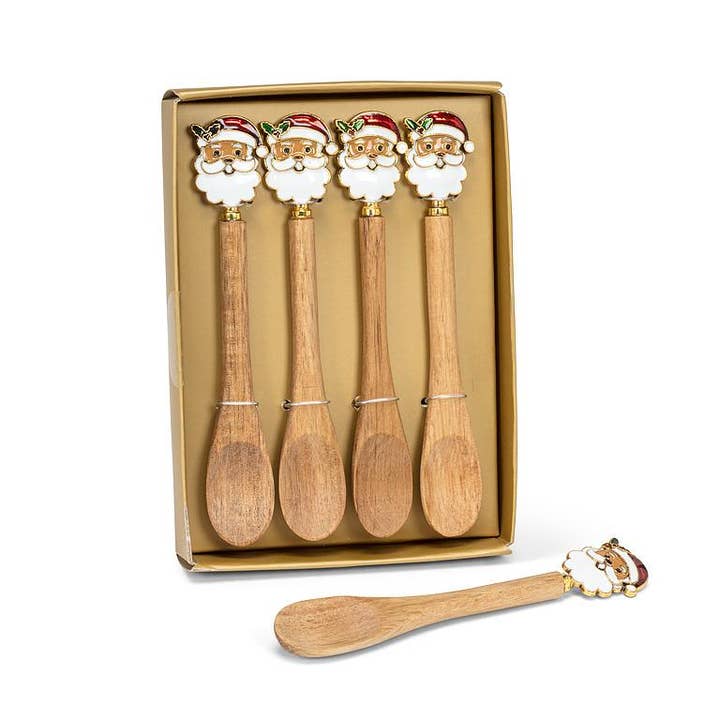 Abbott - Wholesale Kitchen Spoon - Set of 4 Santa Face Small Spoons-5"L