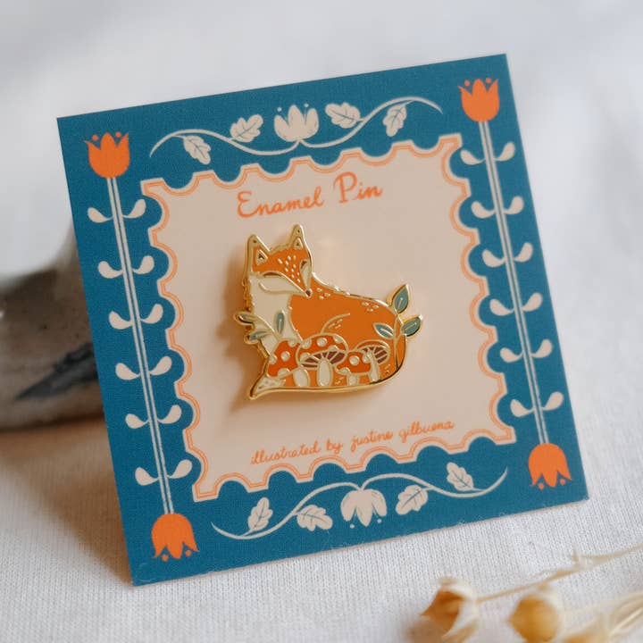 Justine Gilbuena - Wholesale Lapel Pin/Button - Fox in Forest Enamel Pin 0