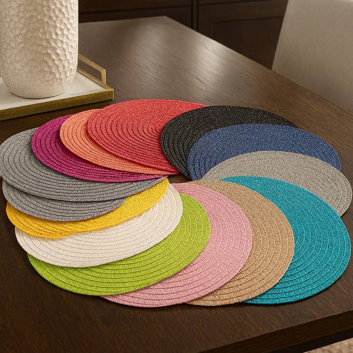 Everyday Fun Textured 15" Round Placemat and other Purchase Wholesale personalized placemats. Free Returns & Net 60 Terms on Faire trending on Faire.