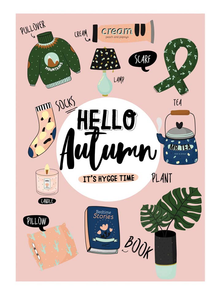 Arte de parede Autumn Hygge print A5, A4, A3 por atacado de Dottie Wombat