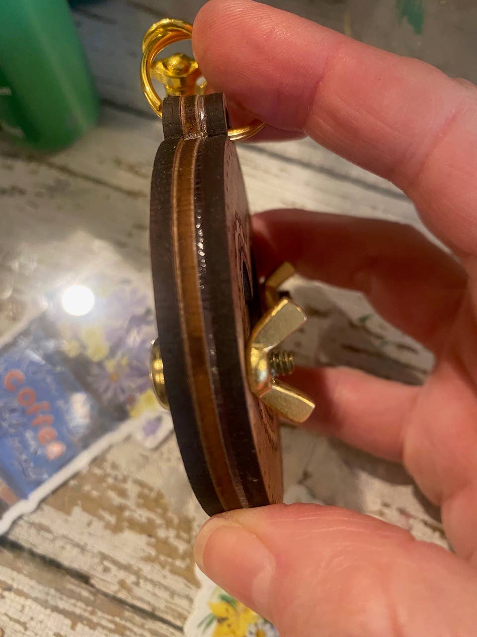 Holly Hills Lane - Wholesale Keychain – Women's - Mahogany Heart Pocket Flower Press Keychain with Oak Inlay10