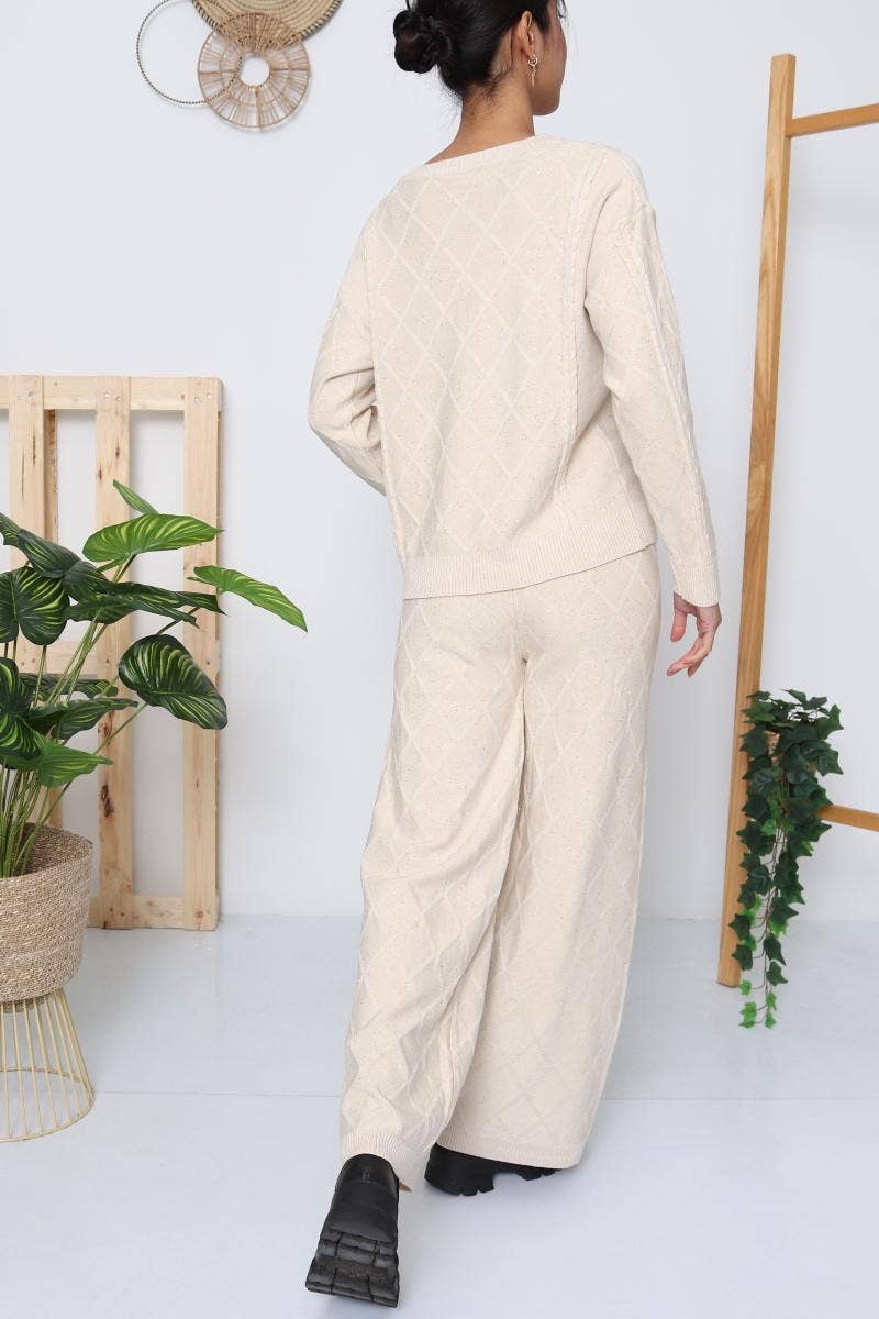 DIX-ONZE – wholesale Top & pants set (NOT Loungewear) – Women's – Diamond Knit Set – Crew Neck Sweater & Wide-Leg Pants8